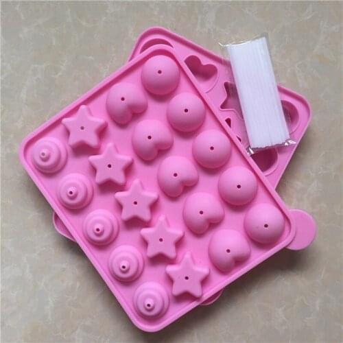 20 with 4 Kinds of Flower-shaped Silicone Cake Mold, Lollipop Mold, High Temperature Resistant and Easy To Clean, with Sticks