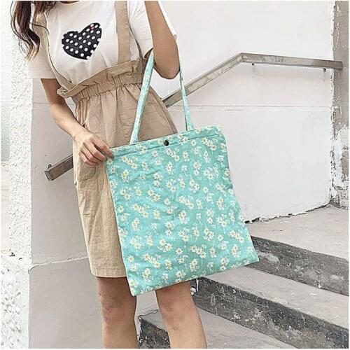 2020 Hot Women Canvas Shoulder Bags Embossed Daisy Design Ladies Floral Handbag Casual Tote Literary Books Shopping Versatile