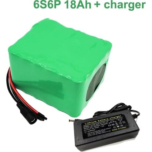 24V 18Ah 18650 Li-ion Battery Pack E-Bike electric bicycle 6S6P 25.2v With charger