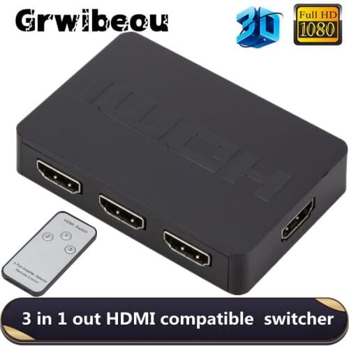 Grwibeou 3 Port HDMI-compatible Splitter Hub Box Auto Switch Remote Control 3 In 1 Out Switcher Hd 1080P For Hdtv Xbox360 Ps3