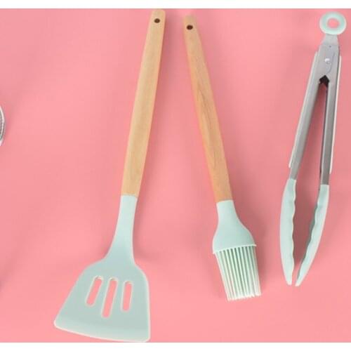 3Pcs Silicone Utensil Set Heat Resistant Food Tongs Rubber Spatula Oil Brush Cooking Tools For Kitchen Rubber Spatula Oil Brush