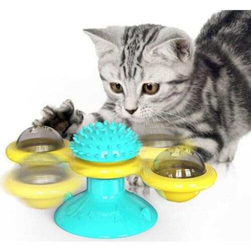 Windmill Toys for Cats and Pets Puzzles Turntable Cat Games with Brushes, Pet Toys, Interactive Cat Toys, Pet Supplies Kittens