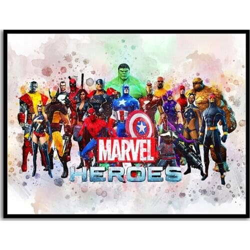 Watercolor Marvel Superheroes Canvas Painting Print The Avengers Wall Art Poster Pictures for Living Room Home Decor