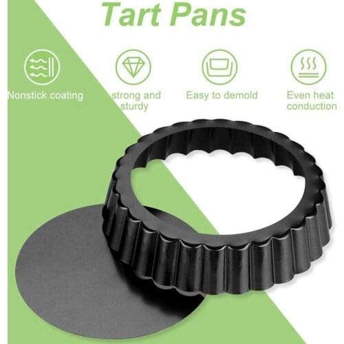 Non-Stick Tart Quiche Flan Pan Molds Pie Pizza Tart Removable Pie Bottom Loose Fluted Duty Round Pan Heavy Bakeware Mold H7B0