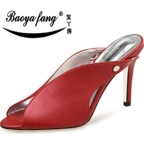 BaoYaFang White Black women Summer shoes Open Toe High heels shoes ladies party dress shoes woman Fish Toe Slingbacks Pumps