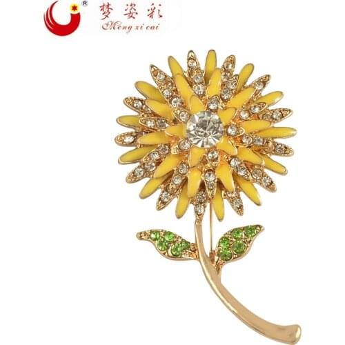 MZC Large 6.9CM*4CM Sunflower Brooch Pin Cristal Enamel Bouquet Female Broches Women Party Dress Accessories Jewelry