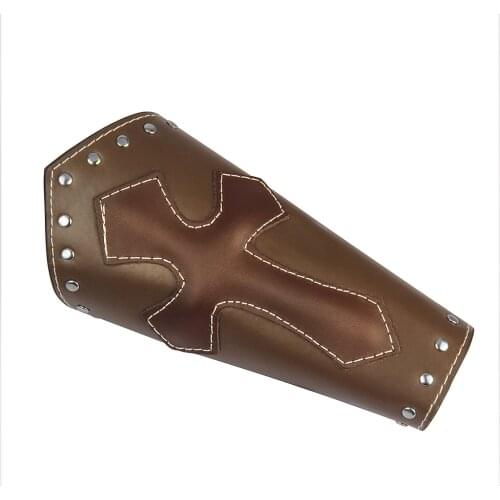 PU Leather Punk Wristband Wide Bracer Arm Cuff Bangle with Cross Ethnic Charms