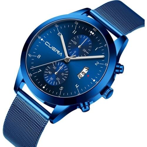 CUENA Fashion Mens Watches Top Brand Luxury Blue Waterproof Watches Ultra Thin Date Simple Casual Quartz Watch Men Sports Clock