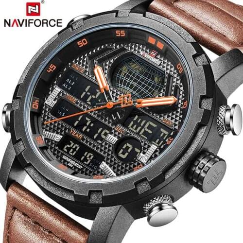 Top Brand NAVIFORCE Watches for Men Luxury LED Digital Sport Quartz Wristwatch Male Military Genuine Leather Clock Reloj Hombre