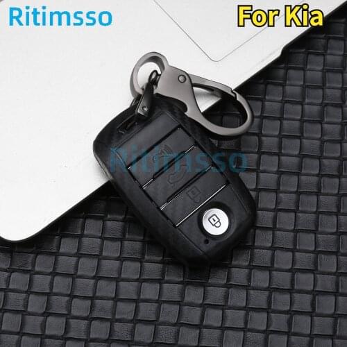 Carbon Fiber ABS Car Key Fob Case Cover Bag for KIA K5 OPTIMA SORENTO FORTE RIO 4 Button Smart Key Car Key Cover