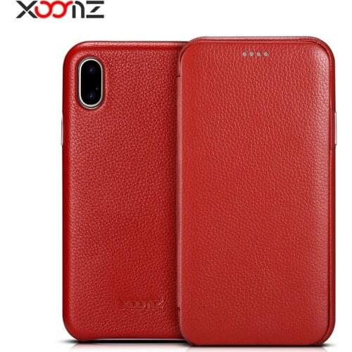 XOOMZ Fashion Litchi Pattern Genuine Leather Case Cover For IPhoneX 360 Full Protection Head Layer Cowhide Flip Case For IPhoneX