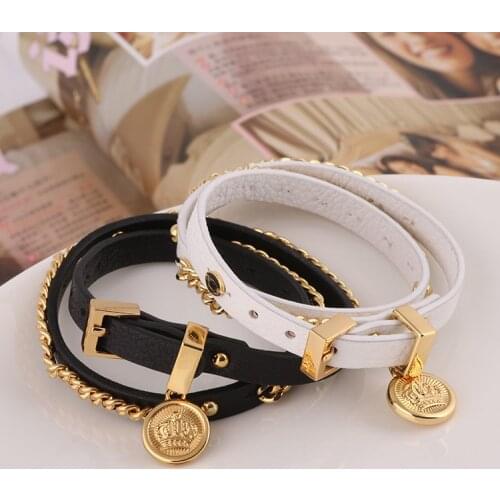 European and American jewelry wholesale double leather belt round crown pendant belt buckle bracelet female high-end accessories