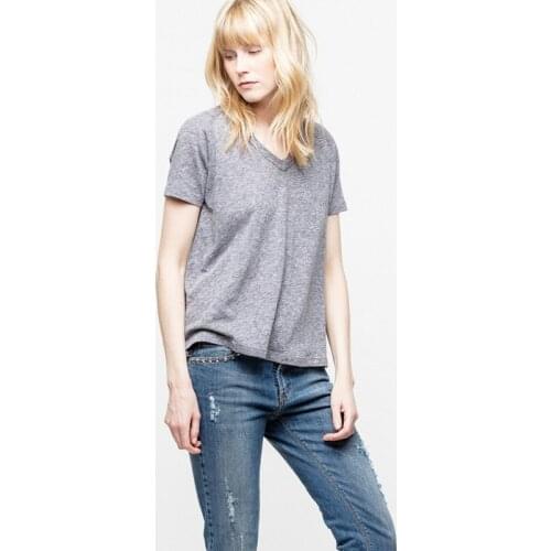 Summer Women V-Neck Grey Loose Casual Brand Cotton T-Shirt Female LOVE Diamonds Tees Ladies Fashion Slim Solid Color Top ML011