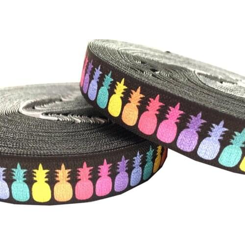 Hot Sale Colorful Pineapple Print Fold Over Elastic 5/8" Rainbow Ananas FOE Ribbon 10 Yards for Hair Tie Hair Accessories