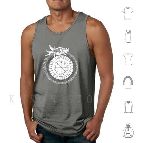 J ? Rmungandr Encircling Compass Tank Tops Vest 100% Cotton Jormungandr Ouroboros Serpent Snake Sea Ocean