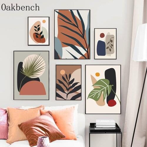 Plant Leaf Sun Posters And Prints Geometric Canvas Art Poster Abstract Wall Painting Vintage Wall Pictures For Living Room Decor