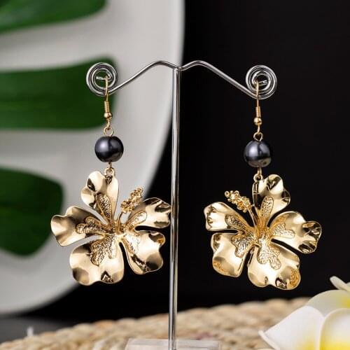 SophiaXuan Fashion Polynesian Hawaiian Leaf Dangle Earrings Jewelry New Designer Pearl Earrings Wholesale for Women 2021 Party