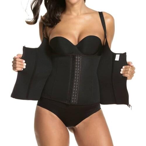 Zipper Hooks Neoprene Body Shaper Vest 6XL Women Waist Cincher Black Gym Sports Sweat Sauna Vest Tummy Belly Slimming Girdle