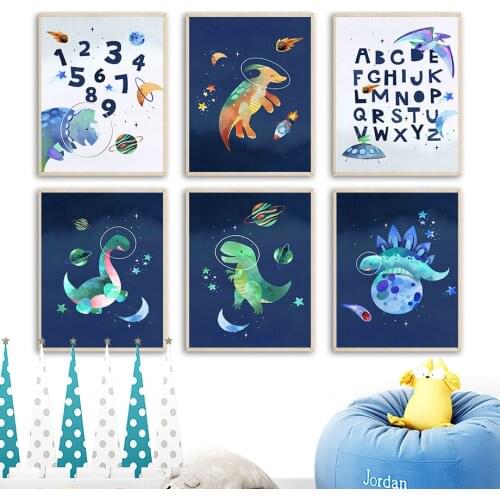 Cartoon Dinosaur Tyrannosauru Space Planet Baby Wall Art Canvas Painting Nordic Posters And Prints Wall Pictures Kids Room Decor