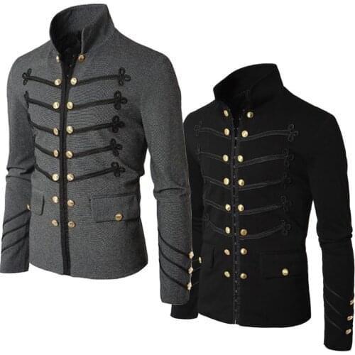 S-5XL Medieval Renaissance Man Victorian Coat Halloween Gothic Steampunk Palace Jacket Men Slim Zipper Outfits Knight Costumes