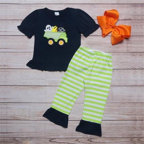 2021 Nnew Style Baby Girls Suit Black Embroidered Blouse And Striped Shorts Children Pure Cotton Set Clothing