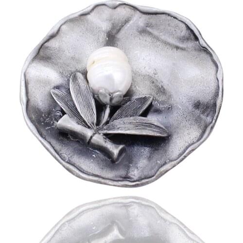 New Arrival Fashion Antique Retro Black Gunmetal Color Nature Pearl Flower Round Brooch Pin And Scarf Clip, Item NO.: BH8152