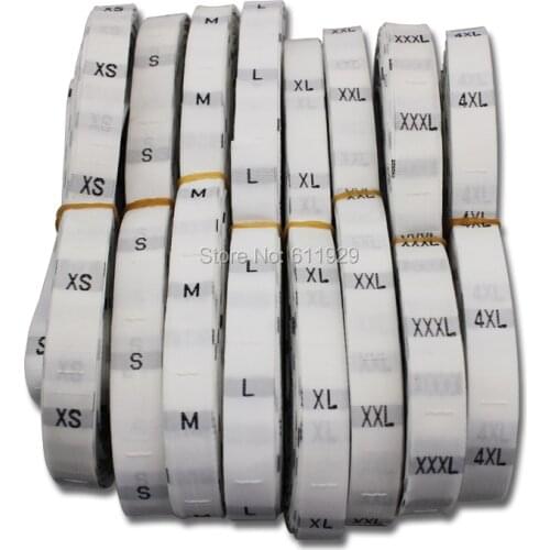 Wholesales clothing size labels white background with black letter 500 pcs a lot garment embroidered tags/custom woven labels