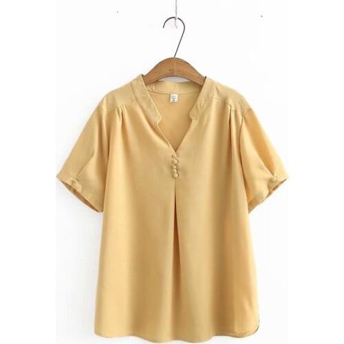 Plus size solid navy white pink khaki chiffon V neck women loose tshirts 2020 new summer casual ladies soft t shirts female tops