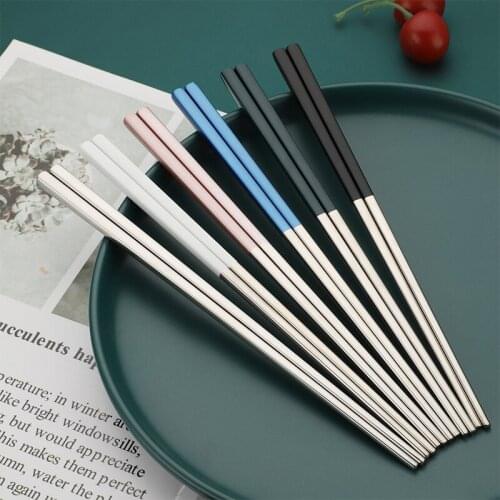 Multi-color Stainless Steel Square Chopsticks Dining Table Utensils Outdoor Canteen Dormitory Kitchen Utensils 23.5cm