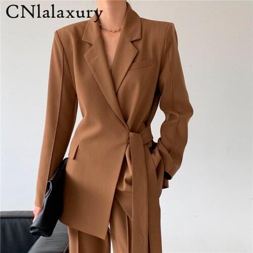 Vintage Korean Chic Casual With Belt Women Blazer Jackets Notched Collar Suit Female Outerwear Elegant Ladies Coat Spring Autumn