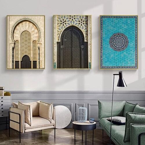 Islamic Architecture Gate Poster Quotes Alhambra Hassan Mosque Canvas Print Wall Art Poster For Modern Home Decoration