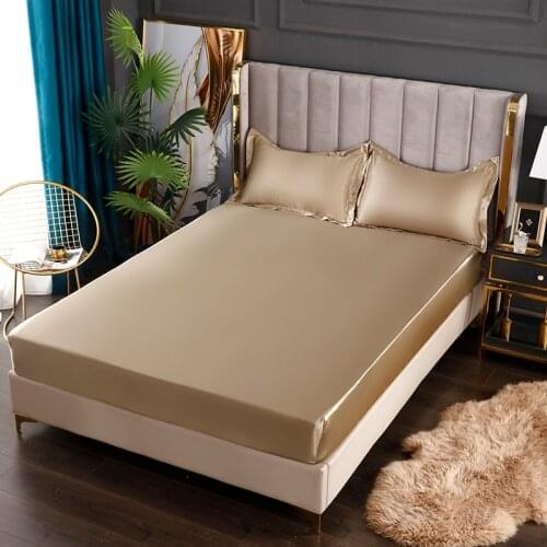 Solid Color Fitted Sheet Double Queen Size Rayon Mattress Cover Luxury Elastic Band Bed Sheet 140X200 160x200