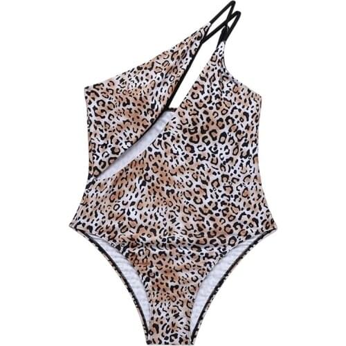 Leopard Print One-Piece Swimsuit Sexy One-Piece Bikini Simple Low Cut for Women Girls Beach Bathing Suits Swimwear
