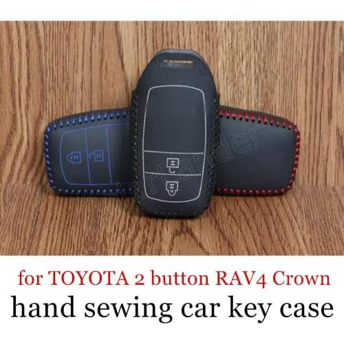 Only red Premium Quality Case for T-OYOTA 2 button R-AV4 C-rown Hand sewing cover DIY Genuine quality leather key case
