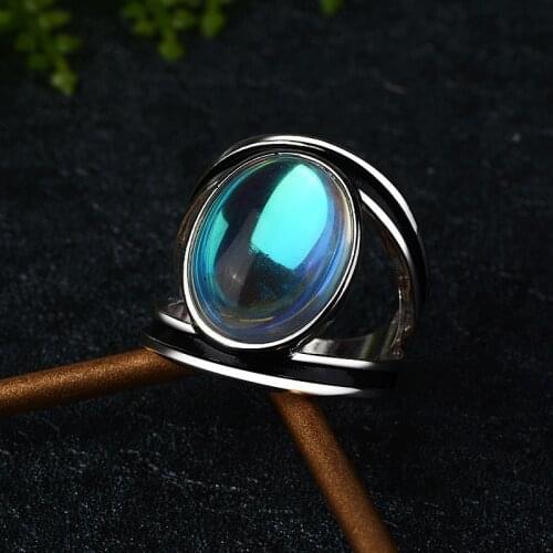Vintage Moonstone Ring Exaggerated Ring For Women silver Color Jewelry 2020 New Size 6 7 8 9 10