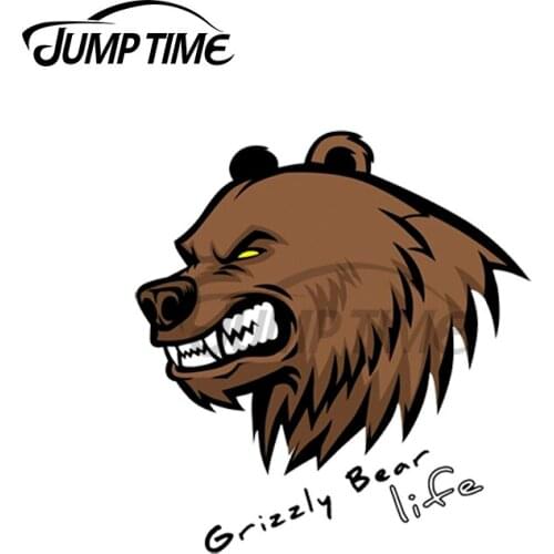 Jump Time 13 x12cm For Funny Grizzly Bear BrownBear Car Stickers Personality Air Conditioner Decal Bumper Windshield Car Styling