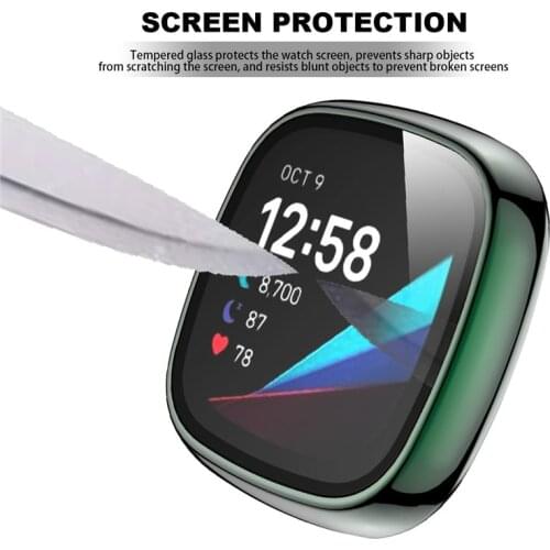 360 Full Cover Tempered Glass for Fitbit versa3/ fitbit sense PC Frame tempered glass Screen Protector for Fitbit versa 3