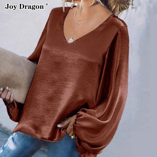 Women Oversized T Shirt Clothes V Neck Lantern Sleeve Loose Pullover Blouse Tops Shirts Casual Daily 2021 Slim Fit Solid Color