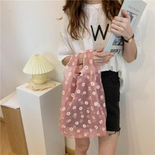 Women Transparent Tote Double Organza Yarn Cloth Bag High Quality Embroidery Flowers Handbag Eco Shopping Bag Purses For Girls