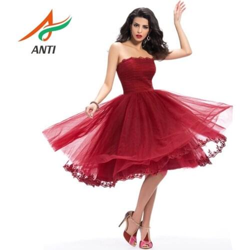 ANTI High Quality Elegant Burgundy Short Graduation Dresses 2019 With Sleeveless Tulle A-Line Gowns Woman mezuniyet elbiseleri