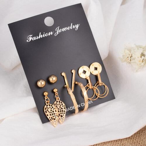 6 Piece New Fashion Bohemian Tassel Long Drop Earrings For Women 2020 Trendy Vintage Round Geometric Gold Earring Female Jewelry