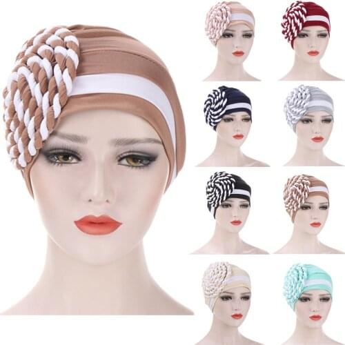 Women Muslim Islamic Hijabs Elastic Turban Head Scarf Large Braid Beanie Hat Headwear Fashion Ruffle Turban Cap Bonnet Chemo Hat