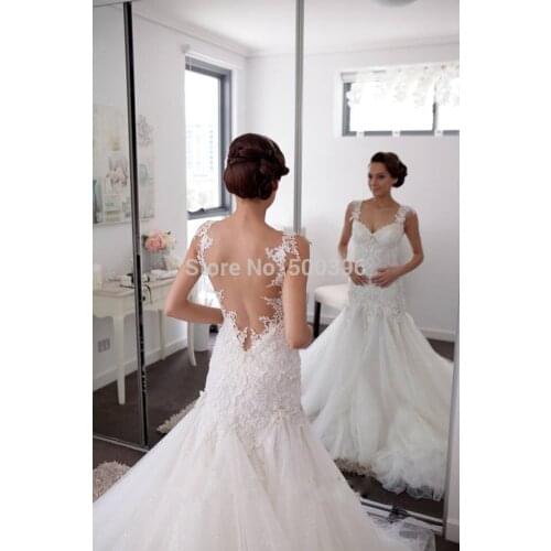 Vestido de noiva Mermaid White Sheer Lace Applique Sweetheart Sexy Backless Bridal Dress 2016 Sleeveless Vintage Wedding Dresses