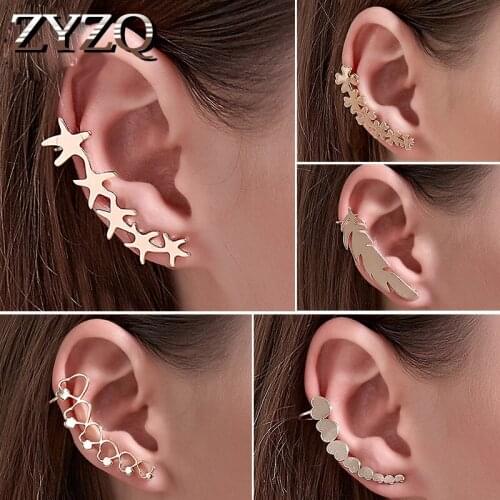 ZYZQ Chic NO Piercing feather Heart-Shaped Ear Cuff Wrap Stud Clip Earrings For Women Girl Trendy Earrings Jewelry Accessories