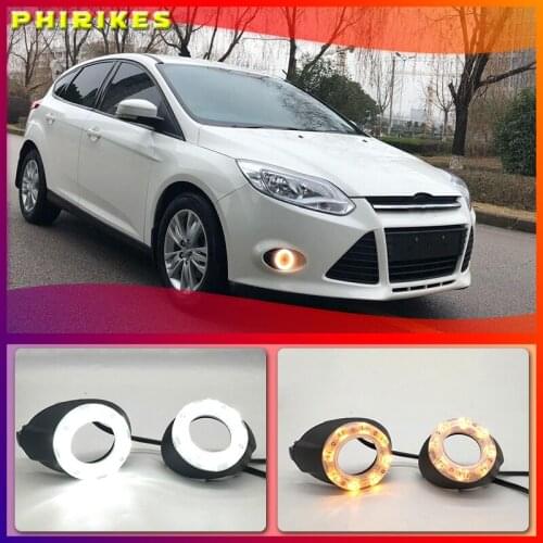 1 Set with Turn Signal Lamp LED DRL Waterproof IP67 Front Fog Lamp Daytime Running Lights for Ford Focus 2012-2015 12V