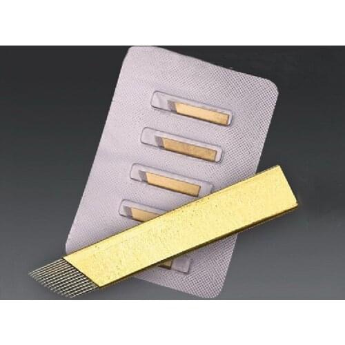 25pcs/lot Blister Packing Gold PCD 14Pins Blades Eyebrow Tattoo Needle 5 pcs/pack For Permanent MakeUp Manual Tattoo Pen