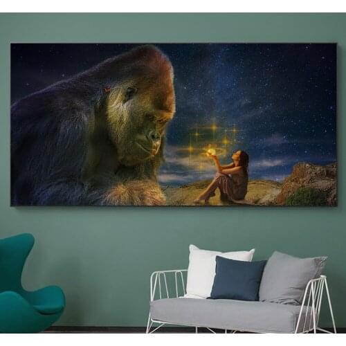 Under the Stars Orangutan the Beauty Abstract Fashion Wall Art Posters Monkey Print Canvas Painting HD Living Room Bedroom Decor