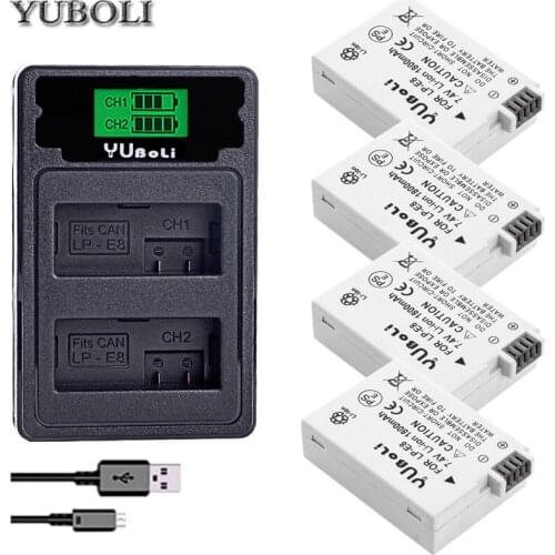 Bateria LP E8 LPE8 LP E8 Battery Batterie AKKU + type-c LCD Dual Charger for Canon EOS 550D 600D 650D 700D X4 X5 X6i X7i T2i T3i