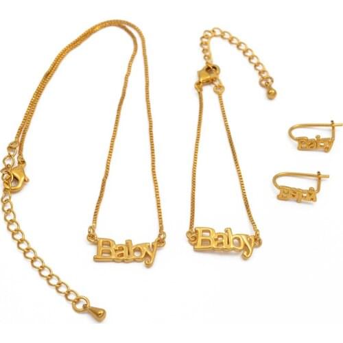 Anniyo Baby Jewelry 30cm Necklace & 13cm Bracelets Earrings for Kids Gold Color Jewellery Daughters Birthday Gifts #048311