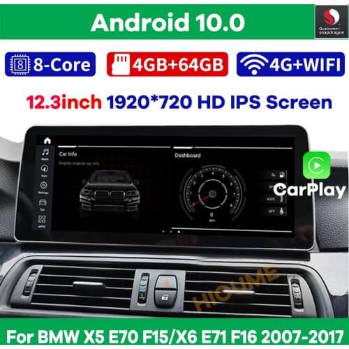 12.3" Snapdragon Android 10.0 Car Multimedia Player GPS Navigation for BMW X5 E70 F15/X6 E71 F16 2007-20176 Radio Stereo Video